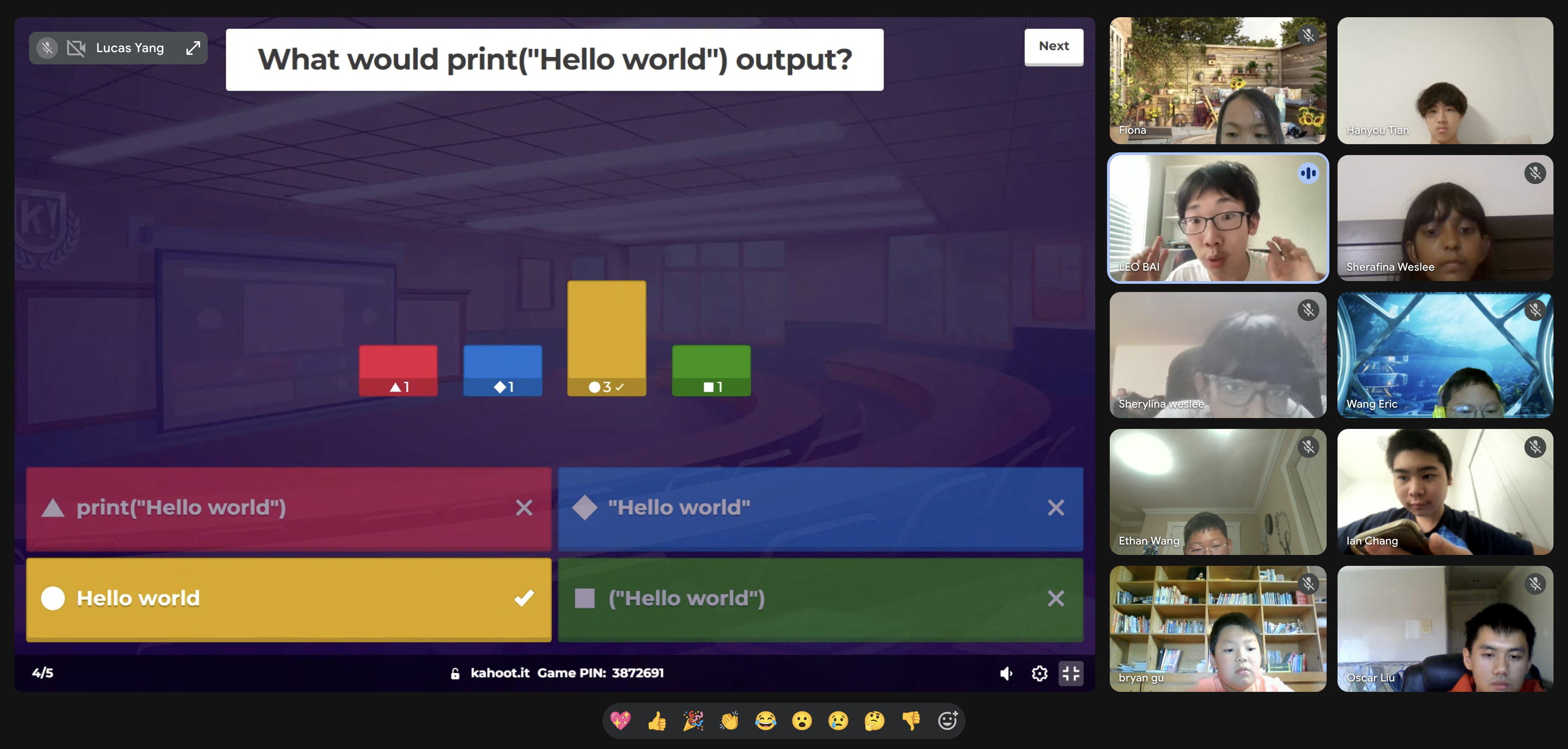 Students answering a coding quiz together in an online workshop